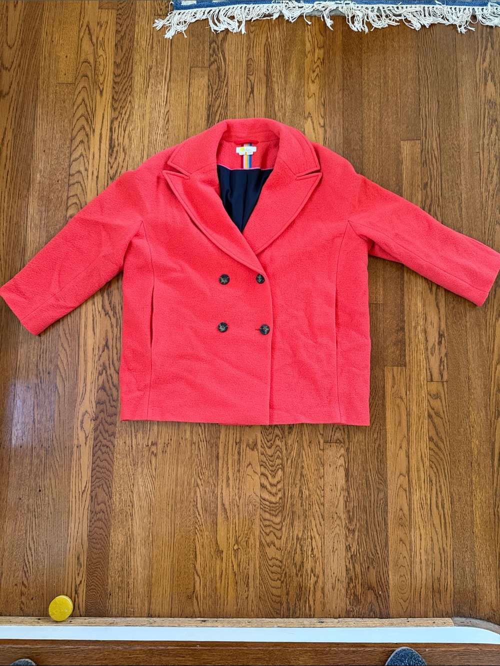 Boden Coral-Red Double-Breasted Cropped Blazer